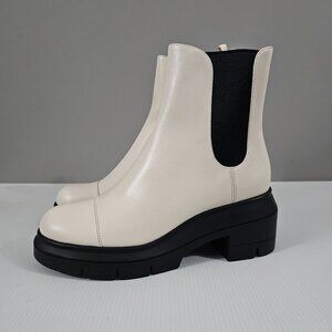 Stuart Weitzman Norah Chelsea Ankle Boot Lug Sole Oat Leather Size 7.5 Wide